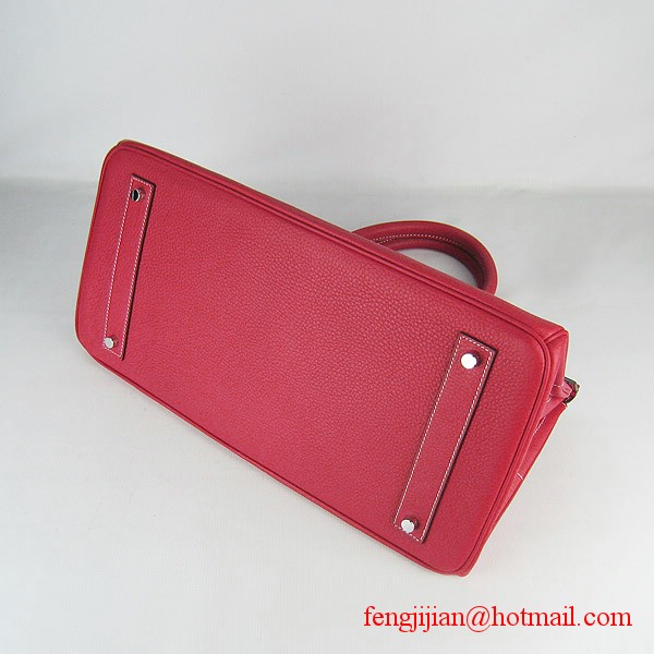 Hermes Birkin 42cm Togo Leather Bag 6109 Red silver padlock